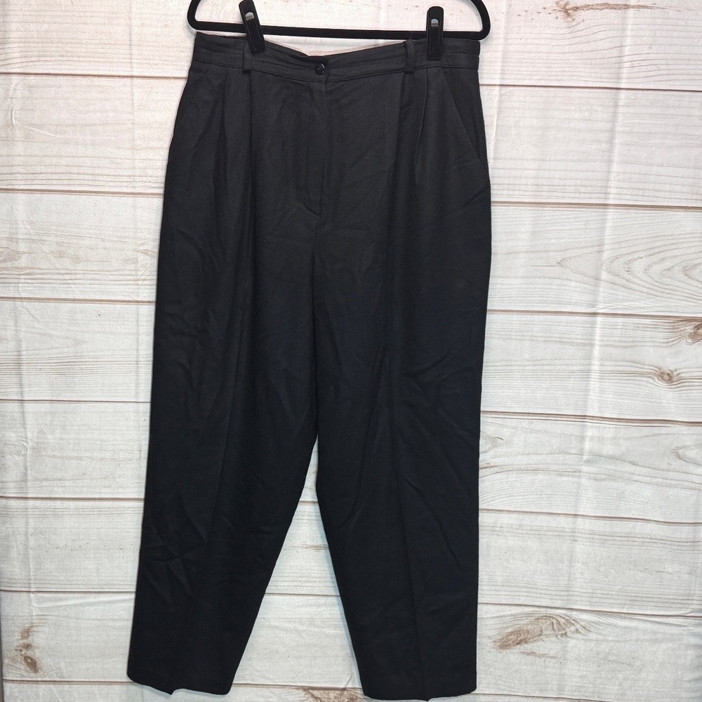 Requirements Vintage Black 100% Wool Pleated High Waist Tapered Dress Pants 18